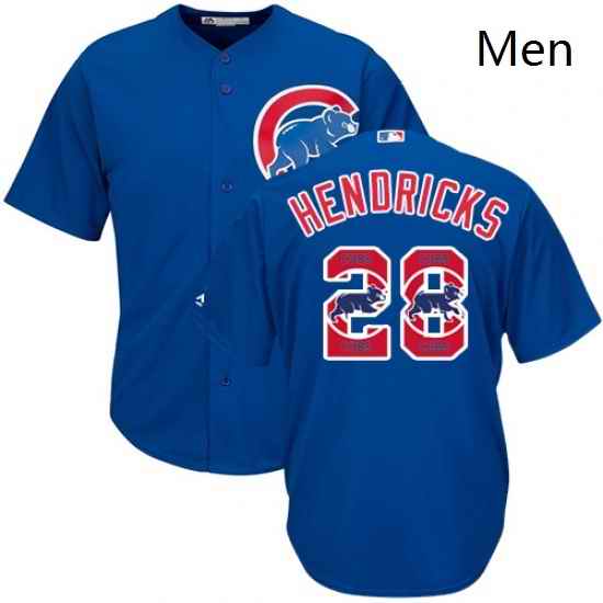 Mens Majestic Chicago Cubs 28 Kyle Hendricks Authentic Royal Blue Team Logo Fashion Cool Base MLB Jersey